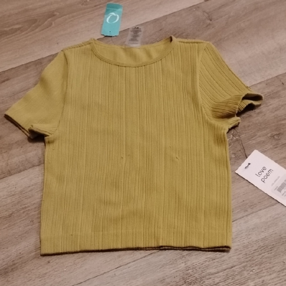 Gold Ribbed Fitted Cropped Short Sleeve Tee